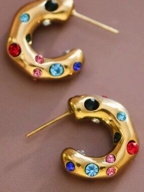 NEW 18k Gold Plated Waterproof Stainless Steel Hoop Earrings